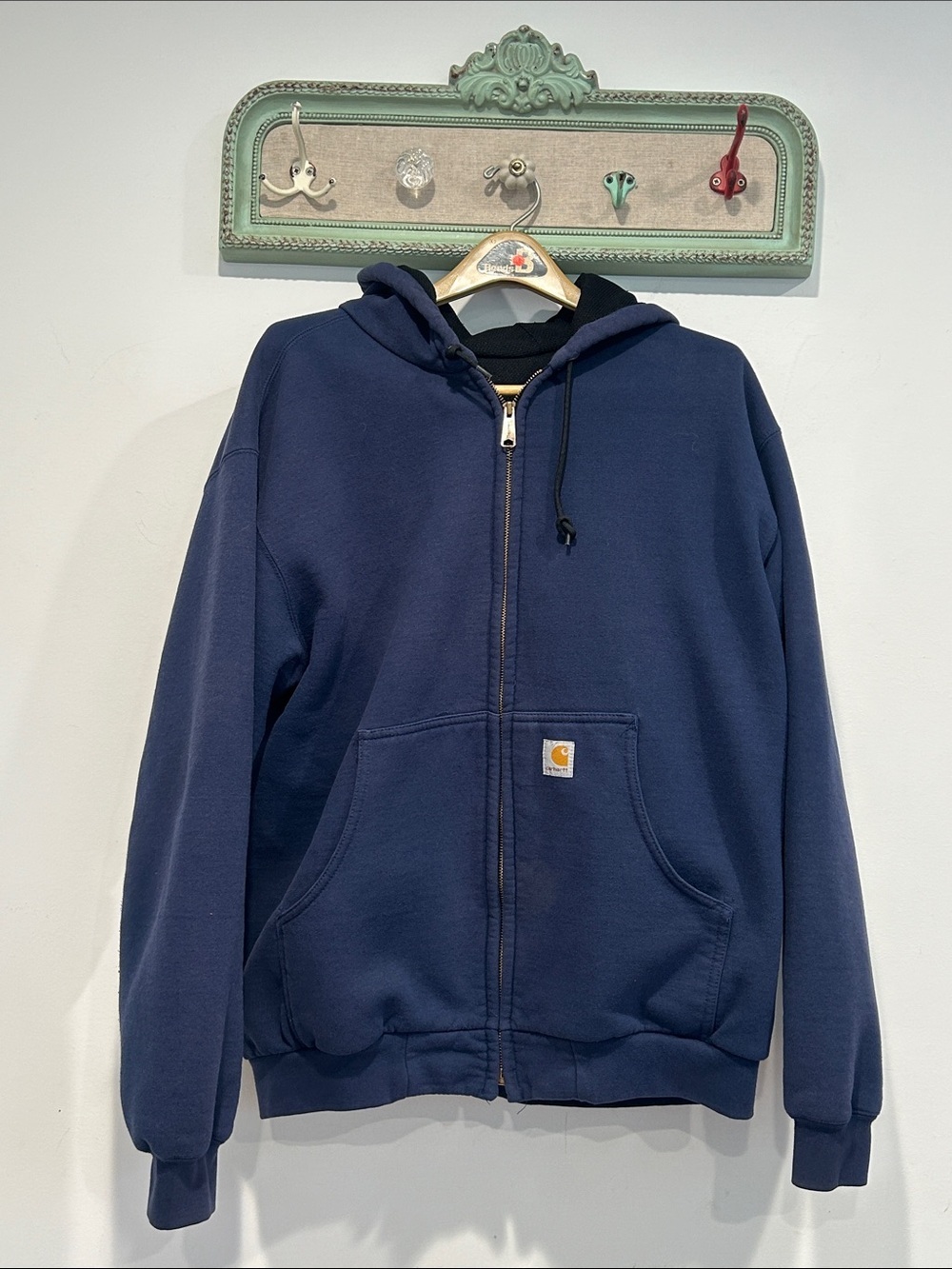 Vintage Carhartt Navy Blue Full-Zip Hooded Work Sweatshirt men’s large top